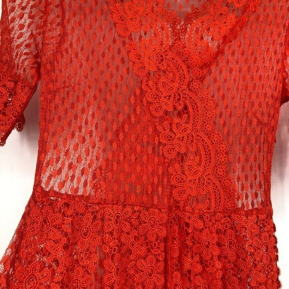 Maje Paris Revanti Red Lace v-neck short sleeve  maxi dress size 1 (small) - Picture 11 of 16